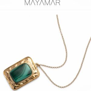 Malachite Rectangle Gold Pendant Necklace - Unbranded